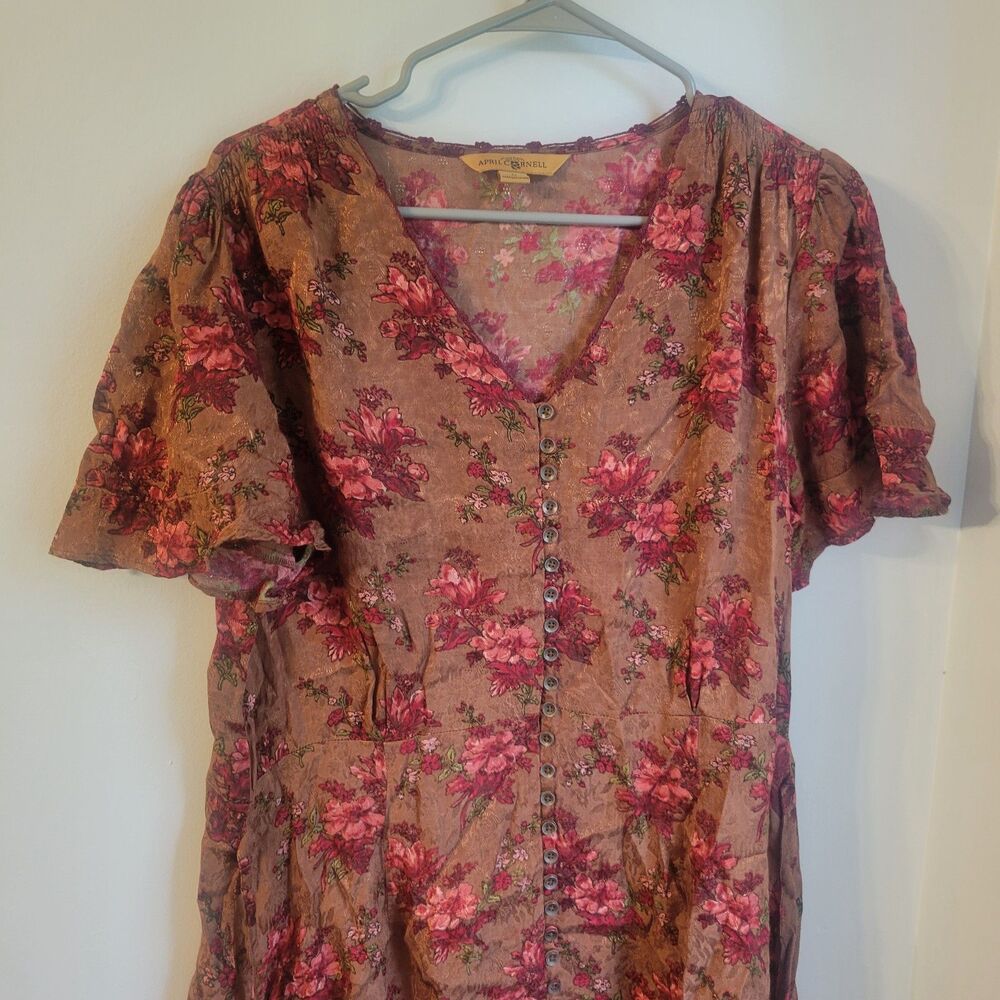 Orange Floral Beige Dress April Cornell Women's Size Medium M